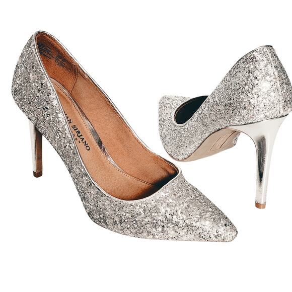 Christian Siriano for Payless Shoes - Silver Glitter Closed Pointed-Toe High Heel Pumps 6.5